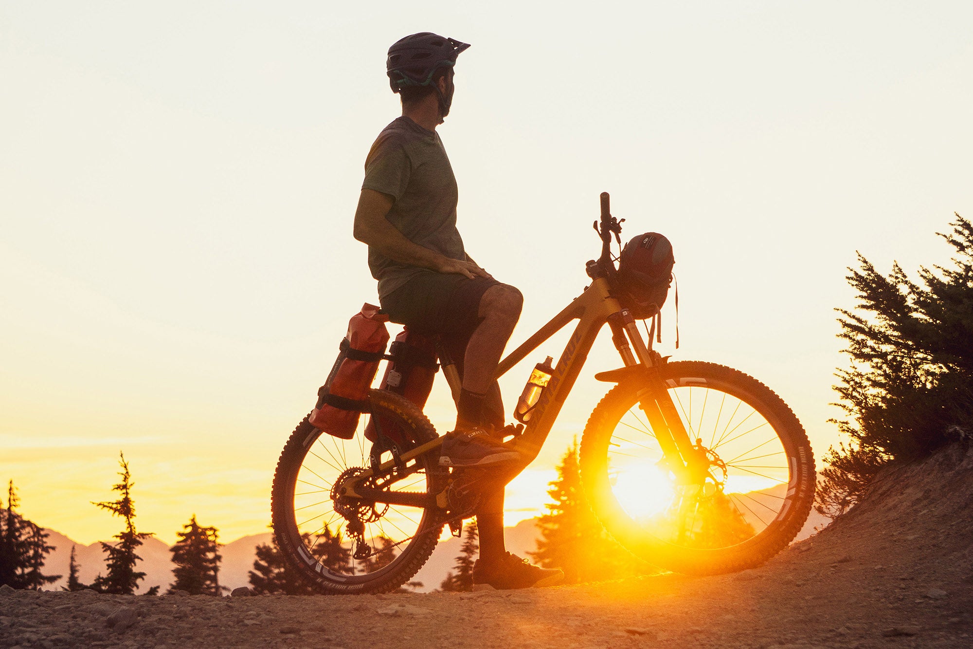 Aeroe products on bike at sunset