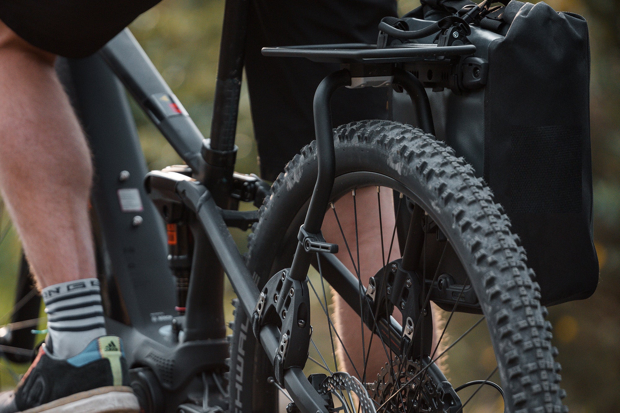 Close up of pannier bag on rack