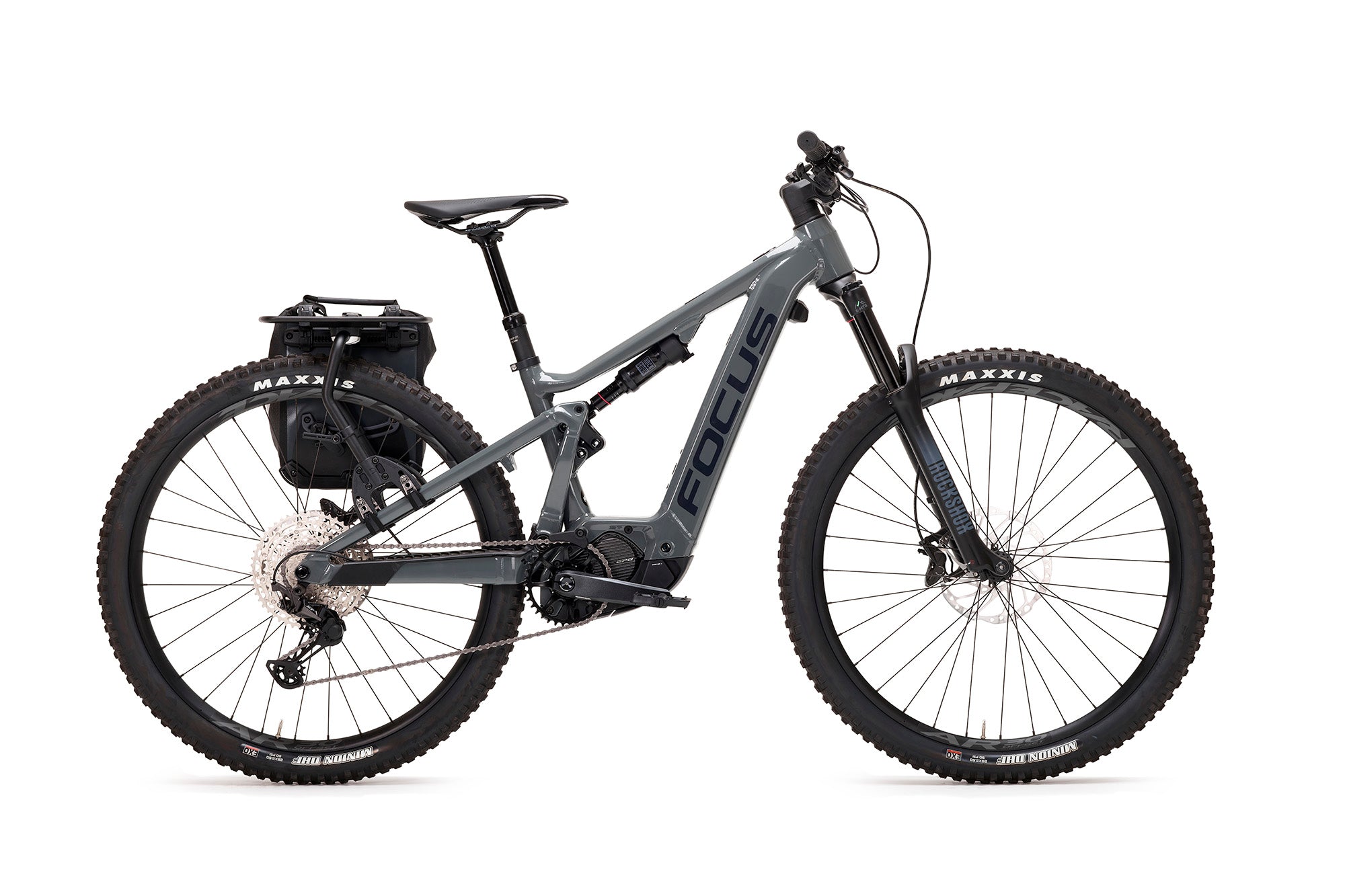 Electric bike with black pannier bag