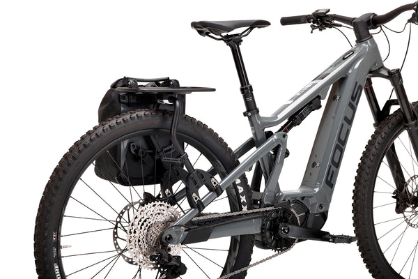 Gray electric bicycle with aeroe bag