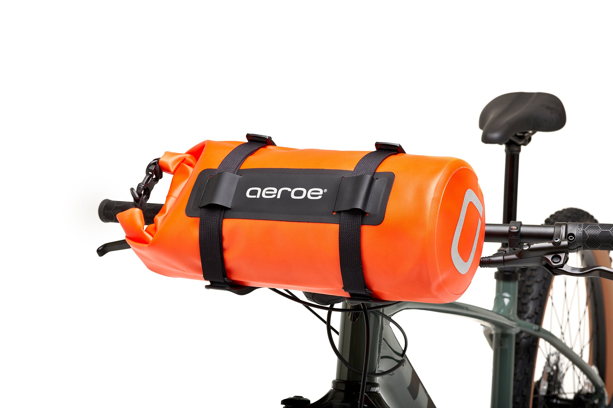 Orange dry bag on bike
